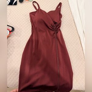 Sleeveless Ruched Satin Dress in Deep Wine